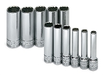 SK Tools 1350, 11 Piece 1/4in Drive Metric Deep 12 Point Socket Set